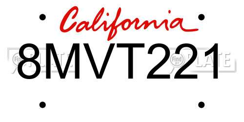8MVT221 California License Plate
