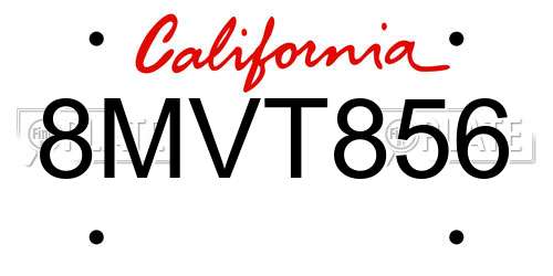 8MVT856 California License Plate