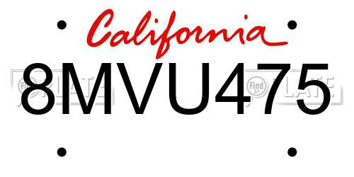 8MVU475 California License Plate