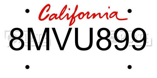 8MVU899 California License Plate
