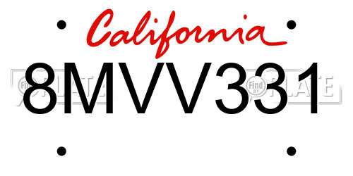 8MVV331 California License Plate