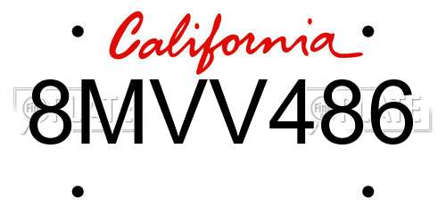8MVV486 California License Plate