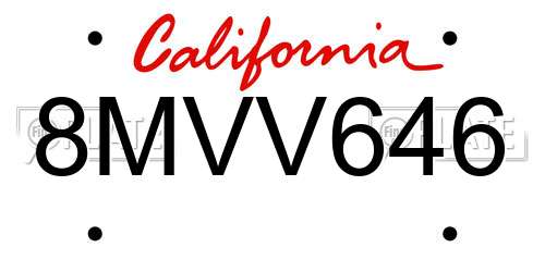 8MVV646 California License Plate