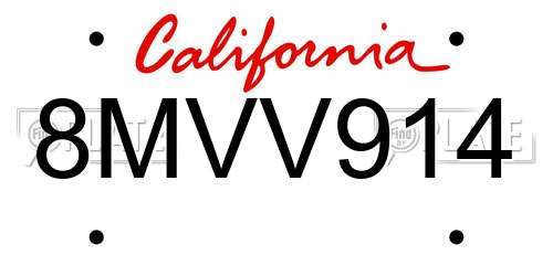 8MVV914 California License Plate