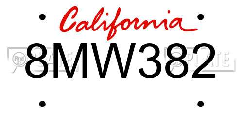 8MW382 California License Plate