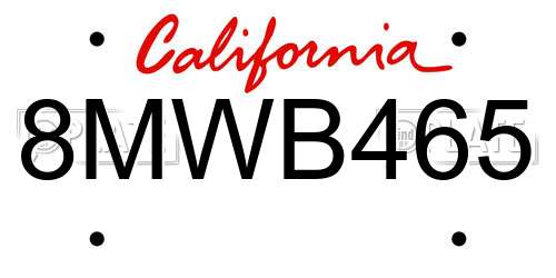8MWB465 California License Plate