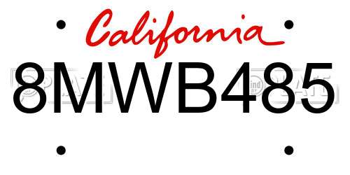 8MWB485 California License Plate