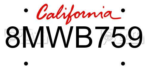 8MWB759 California License Plate