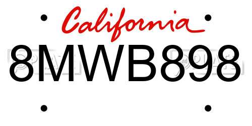 8MWB898 California License Plate