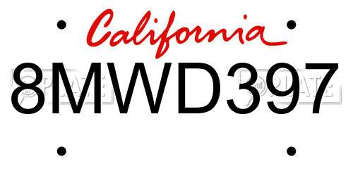 8MWD397 California License Plate