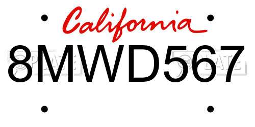 8MWD567 California License Plate