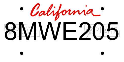 8MWE205 California License Plate