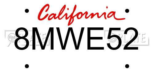 8MWE52 California License Plate