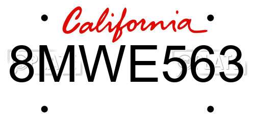 8MWE563 California License Plate