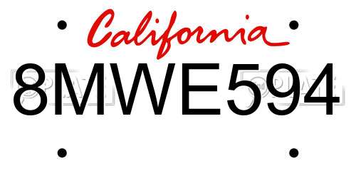 8MWE594 California License Plate