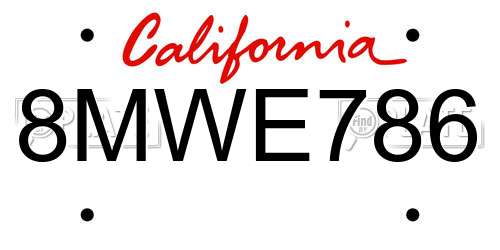 8MWE786 California License Plate