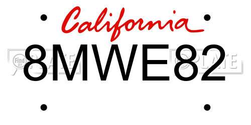 8MWE82 California License Plate