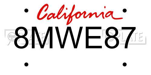 8MWE87 California License Plate