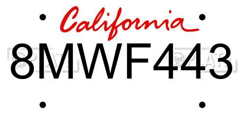 8MWF443 California License Plate