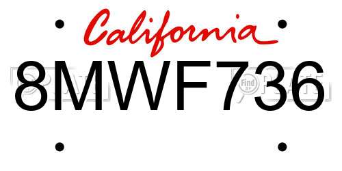 8MWF736 California License Plate