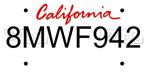 8MWF942 California License Plate