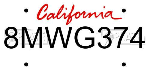 8MWG374 California License Plate