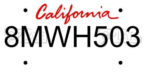 8MWH503 California License Plate