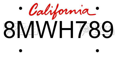 8MWH789 California License Plate