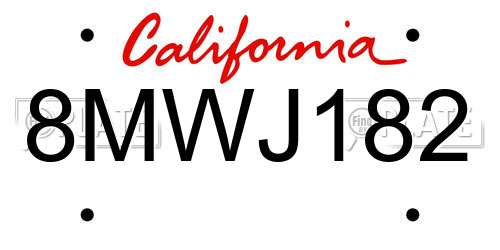 8MWJ182 California License Plate