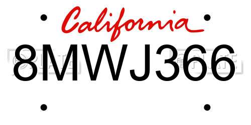 8MWJ366 California License Plate