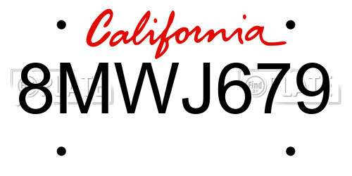 8MWJ679 California License Plate
