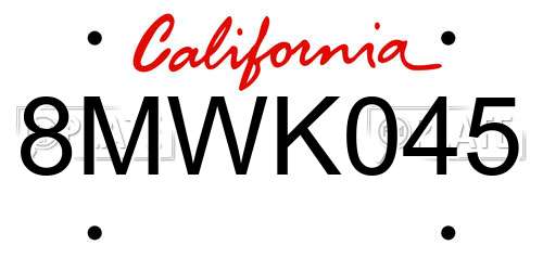 8MWK045 California License Plate