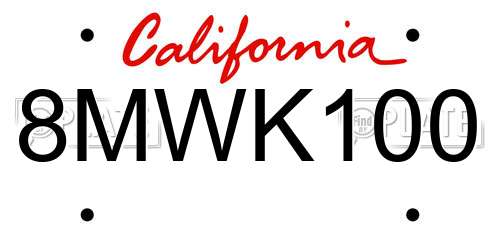8MWK100 California License Plate