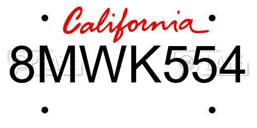 8MWK554 California License Plate