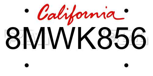 8MWK856 California License Plate