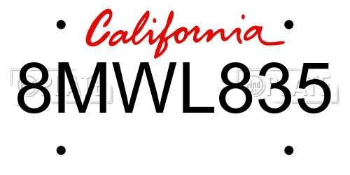 8MWL835 California License Plate