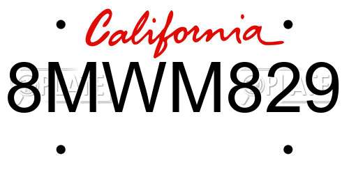 8MWM829 California License Plate