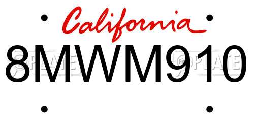 8MWM910 California License Plate