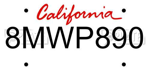 8MWP890 California License Plate