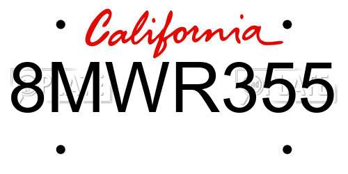 8MWR355 California License Plate