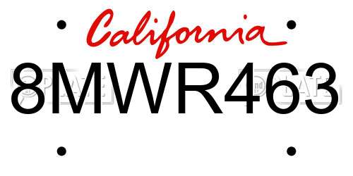 8MWR463 California License Plate