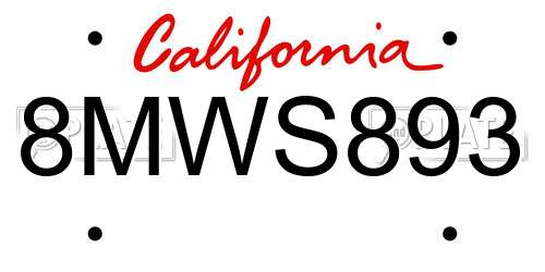 8MWS893 California License Plate