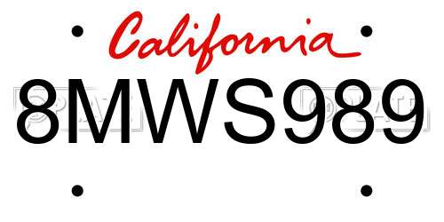 8MWS989 California License Plate