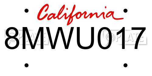 8MWU017 California License Plate