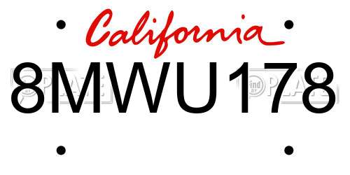 8MWU178 California License Plate