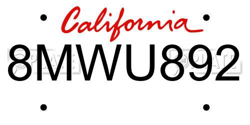 8MWU892 California License Plate