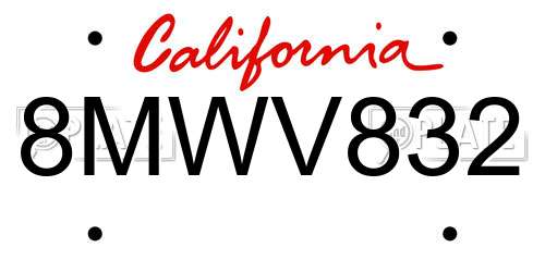 8MWV832 California License Plate