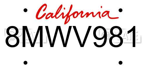 8MWV981 California License Plate