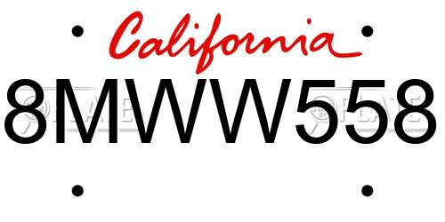 8MWW558 California License Plate