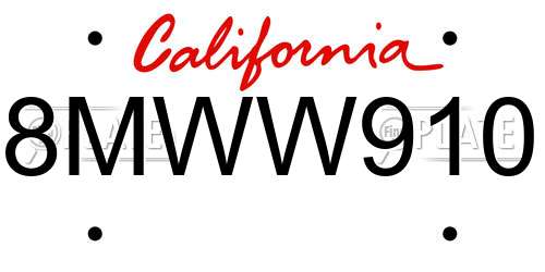 8MWW910 California License Plate